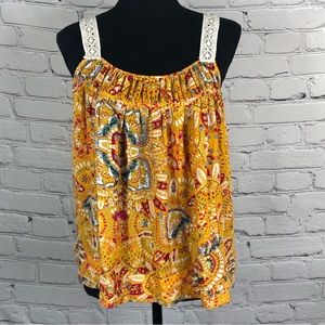 RACHEL ZOE CROCHET STRAPS BOHO RED/YELLOW SLEEVELESS TOP SIZE (M)